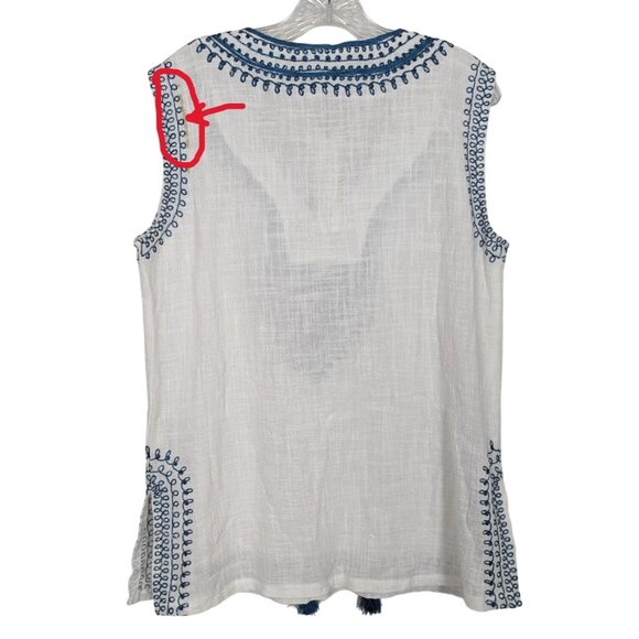 Solitaire by Ravi Khosla sleeveless blue white Summer bohemian embroidered Tunic - Picture 15 of 15